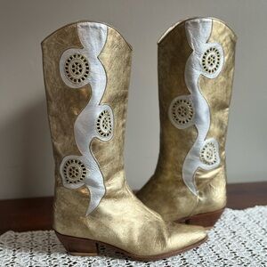Vintage Lenni Gold and White Metallic Leather boots